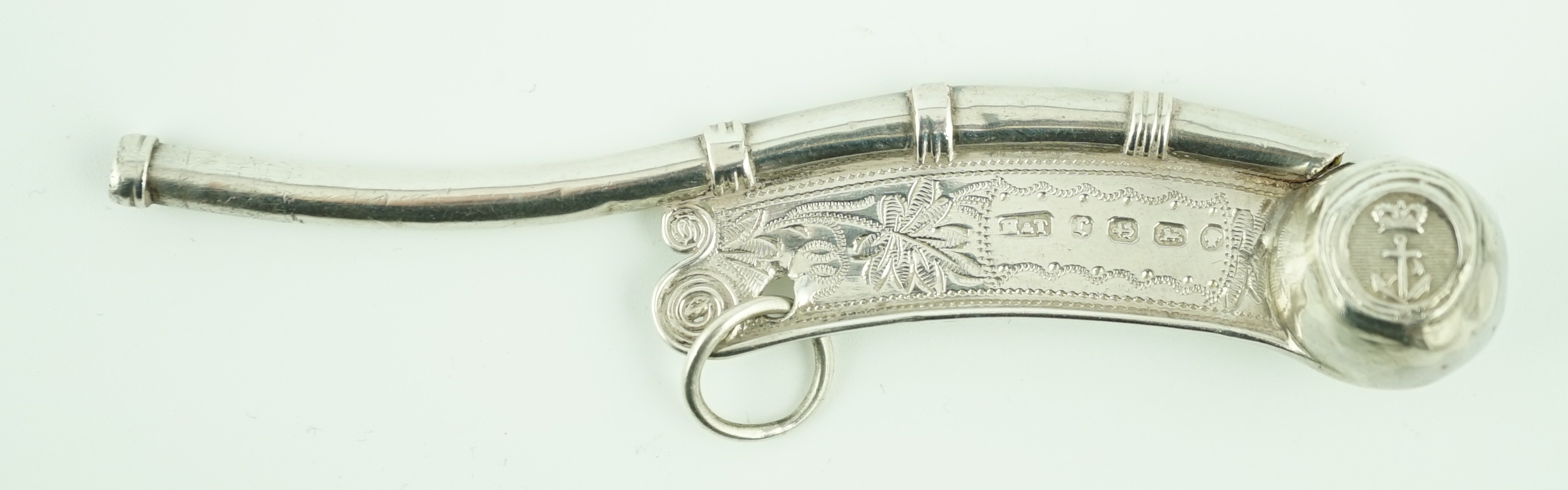 A Victorian engraved silver Bosun’s call, Hilliard & Thomasson